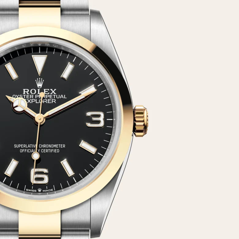 rolex Explorer in Yellow Rolesor - combination of Oystersteel and yellow gold, M124273-0001 - Henne Jewelers