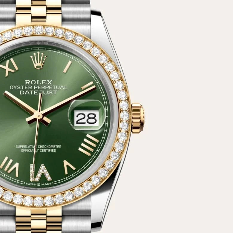 rolex datejust in yellow rolesor - combination of oystersteel and yellow gold, M126283RBR-0035 - henne jewelers