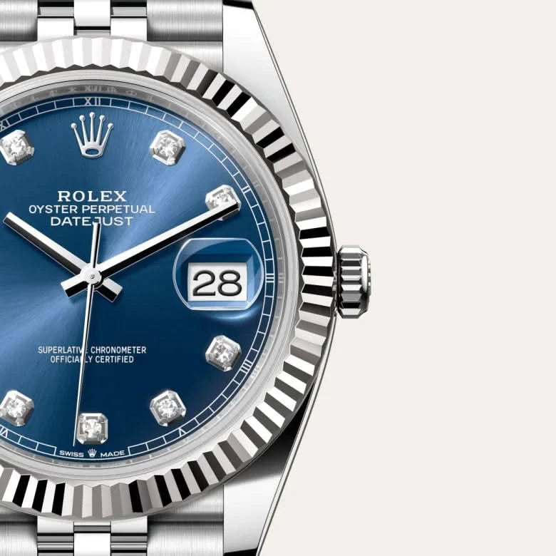 rolex datejust in white rolesor - combination of oystersteel and white gold, M126334-0016 - henne jewelers