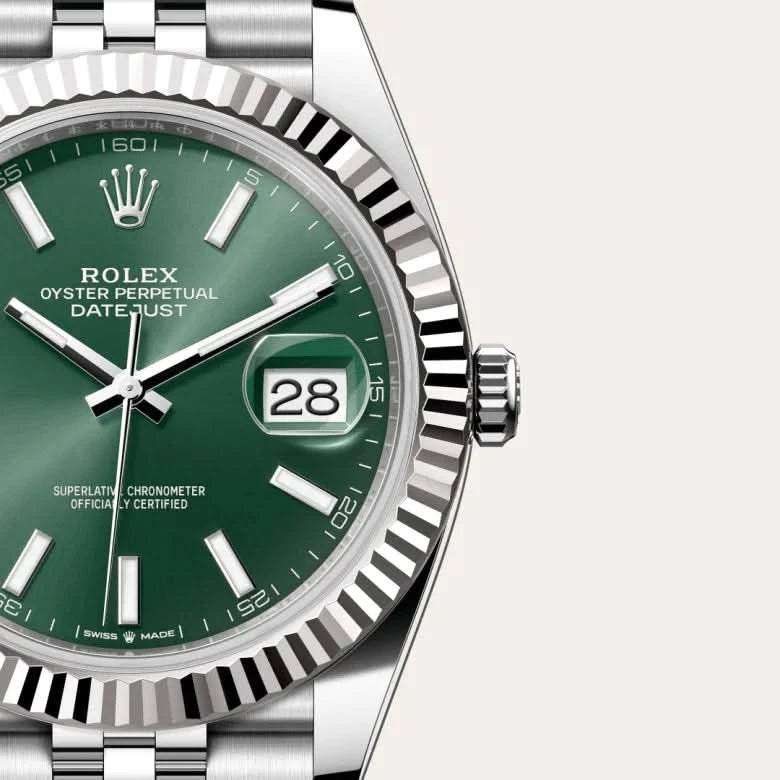 rolex datejust in white rolesor - combination of oystersteel and white gold, M126334-0028 - henne jewelers