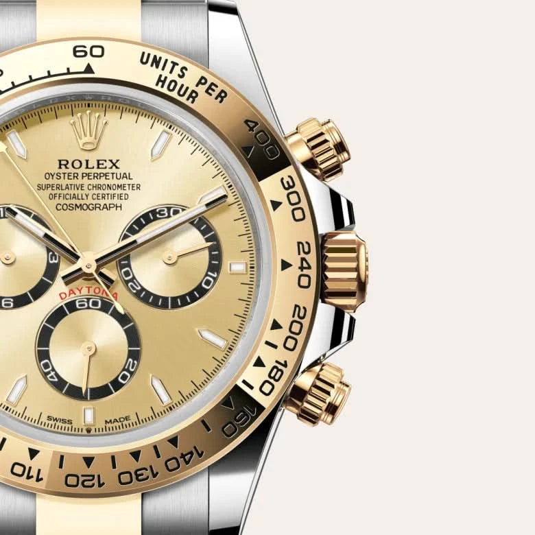 rolex cosmograph daytona in yellow rolesor - combination of oystersteel and yellow gold, M126503-0004 - henne jewelers