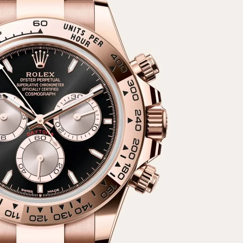 rolex cosmograph daytona in 18 ct everose gold, M126505-0001 - henne jewelers