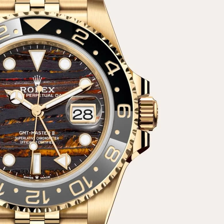 rolex gmt-master ii in 18 ct yellow gold, M126718GRNR-0002 - henne jewelers