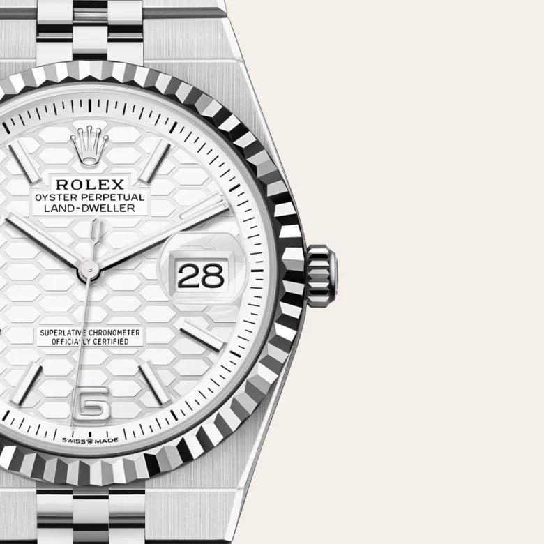 rolex Land-Dweller in White Rolesor - combination of Oystersteel and white gold, M127234-0001 - Henne Jewelers