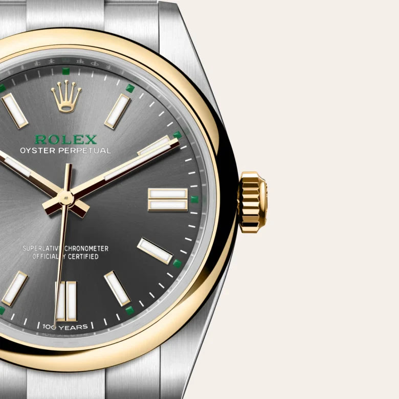rolex Oyster Perpetual in Yellow Rolesor - combination of Oystersteel and yellow gold, M134303-0001 - Henne Jewelers