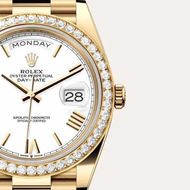 rolex day-date in 18 ct yellow gold, M228348RBR-0034 - henne jewelers