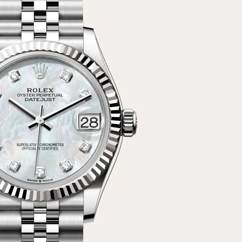 rolex datejust in white rolesor - combination of oystersteel and white gold, M278274-0006 - henne jewelers