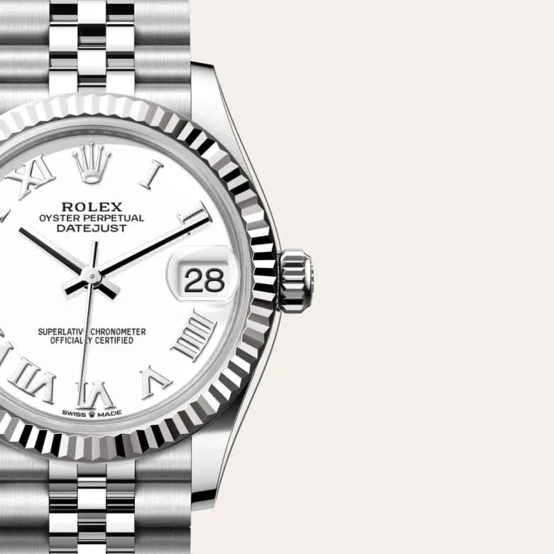 rolex datejust in white rolesor - combination of oystersteel and white gold, M278274-0010 - henne jewelers