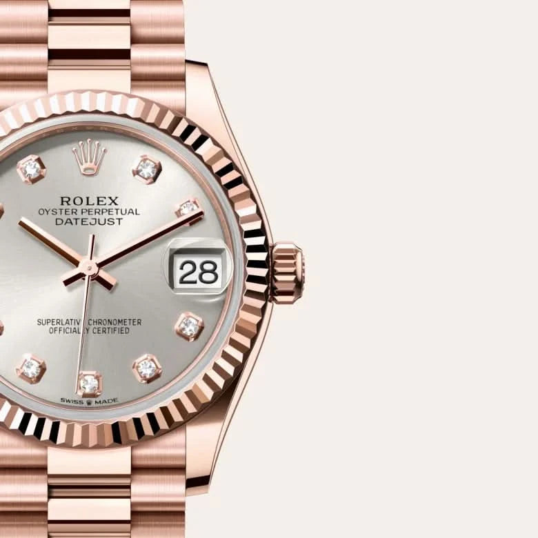 rolex datejust in 18 ct everose gold, M278275-0039 - henne jewelers