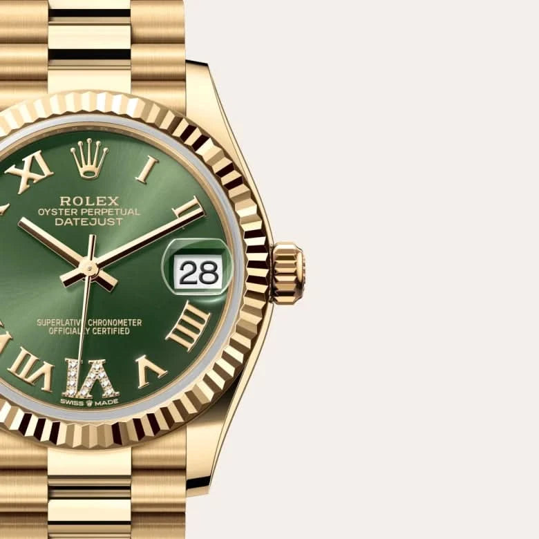 rolex datejust in 18 ct yellow gold, M278278-0030 - henne jewelers