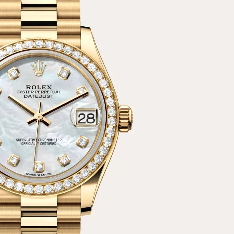 rolex datejust in 18 ct yellow gold, M278288RBR-0006 - henne jewelers
