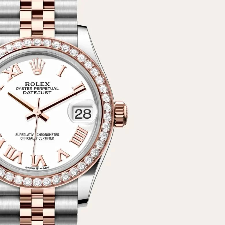 rolex datejust in everose rolesor - combination of oystersteel and everose gold, M278381RBR-0004 - henne jewelers
