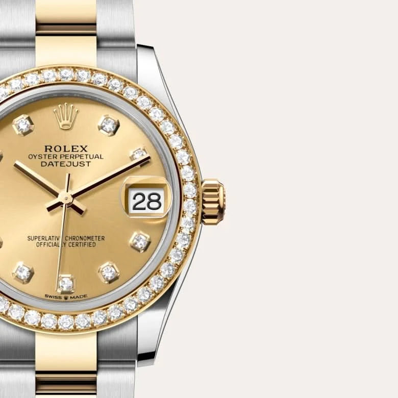 rolex datejust in yellow rolesor - combination of oystersteel and yellow gold, M278383RBR-0025 - henne jewelers