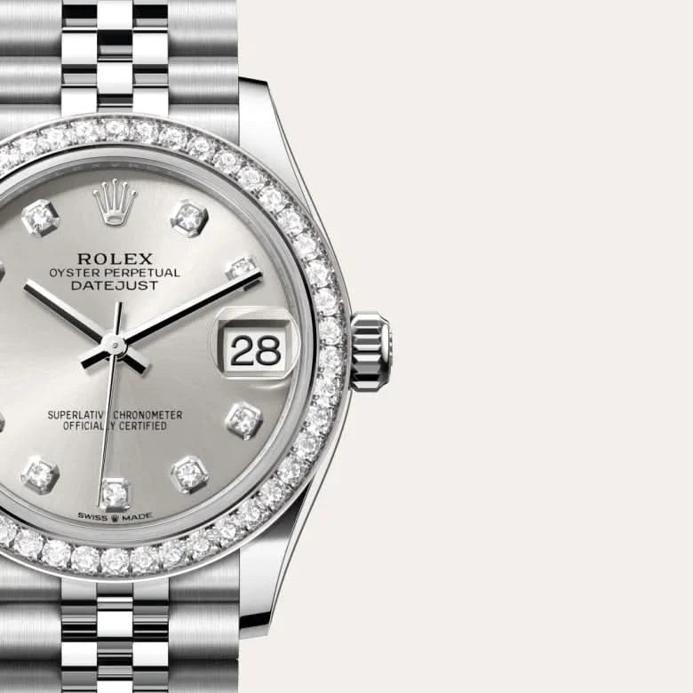 rolex datejust in white rolesor - combination of oystersteel and white gold, M278384RBR-0034 - henne jewelers