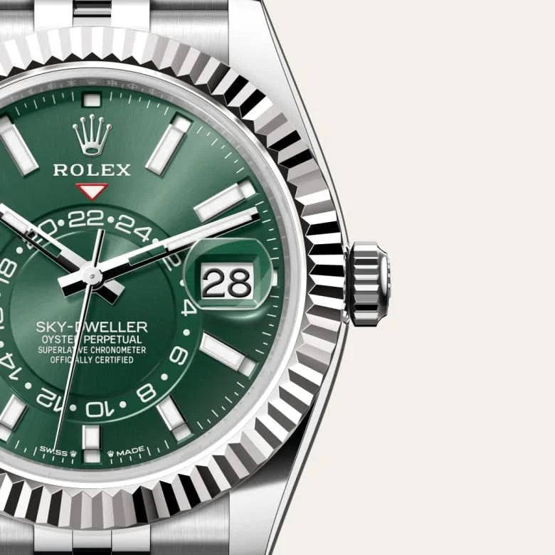 rolex sky-dweller in white rolesor - combination of oystersteel and white gold, M336934-0002 - henne jewelers