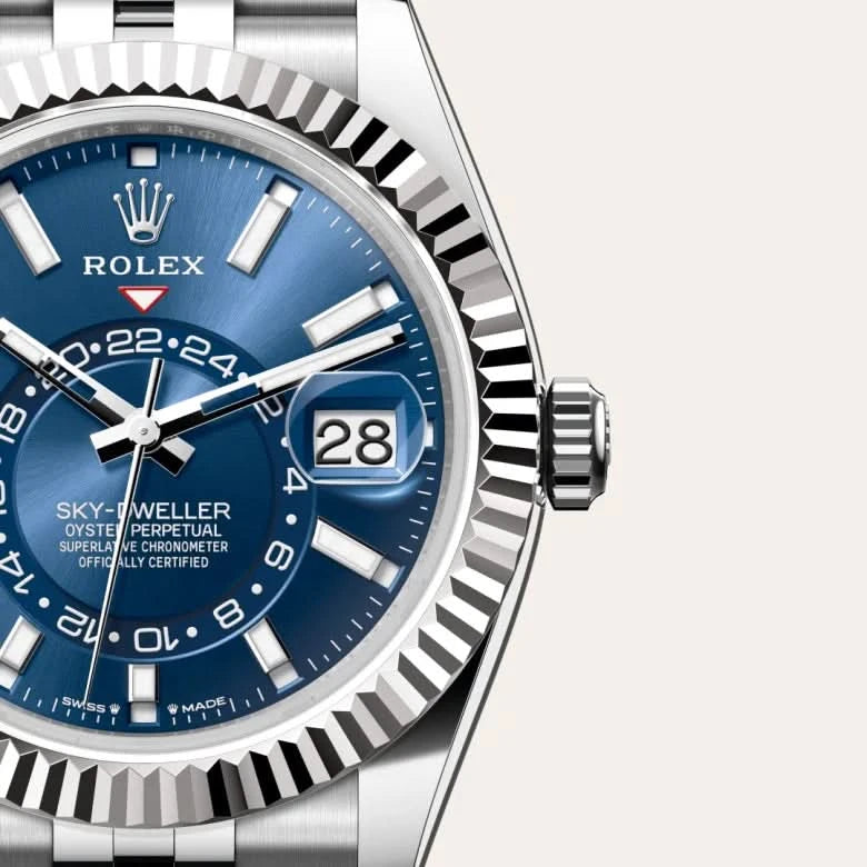 rolex sky-dweller in white rolesor - combination of oystersteel and white gold, M336934-0006 - henne jewelers