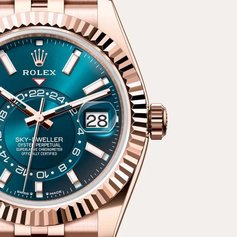 rolex sky-dweller in 18 ct everose gold, M336935-0005 - henne jewelers