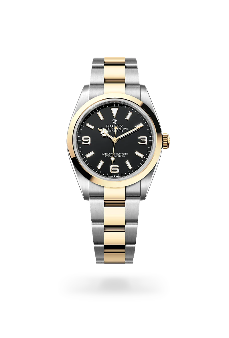 rolex Explorer in Yellow Rolesor - combination of Oystersteel and yellow gold, M124273-0001 - Henne Jewelers