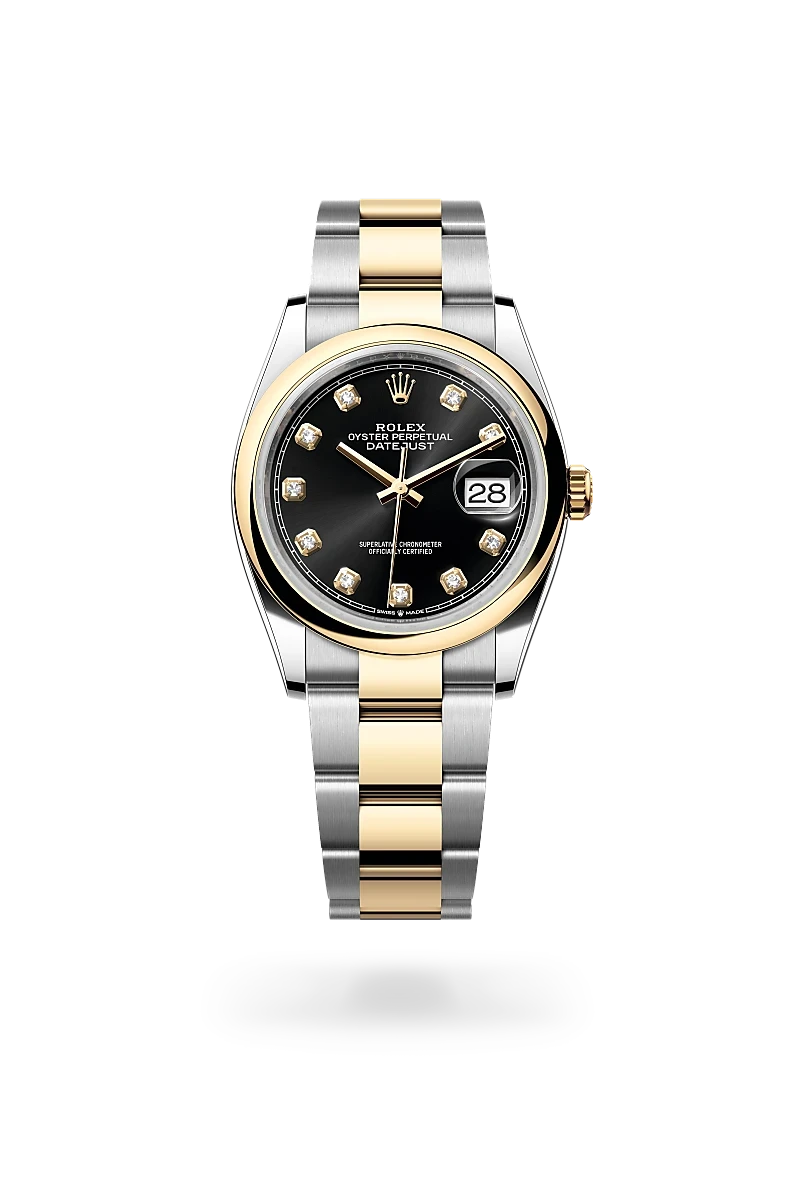 rolex datejust in yellow rolesor - combination of oystersteel and yellow gold, M126203-0022 - henne jewelers
