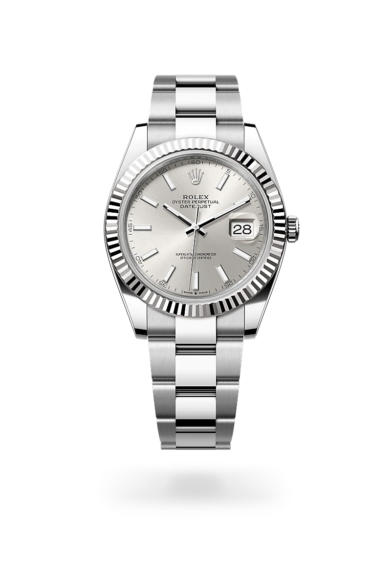 rolex datejust in white rolesor - combination of oystersteel and white gold, M126334-0003 - henne jewelers