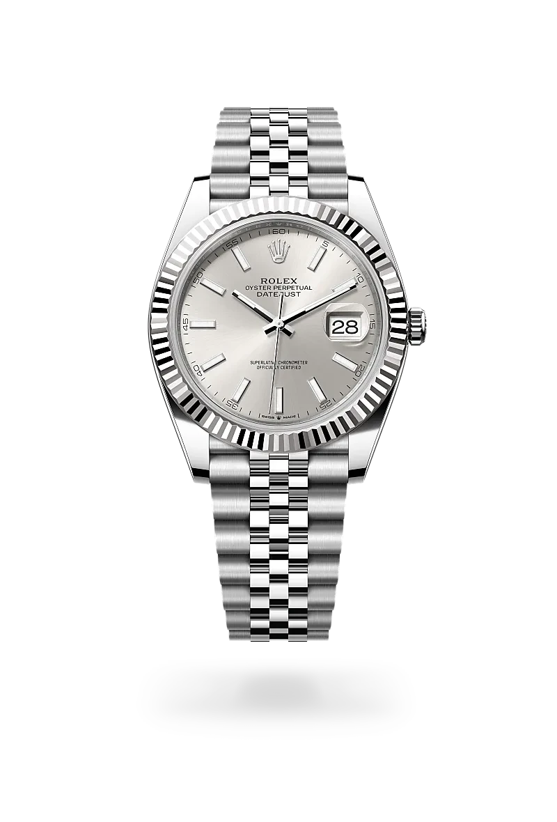 rolex datejust in white rolesor - combination of oystersteel and white gold, M126334-0004 - henne jewelers