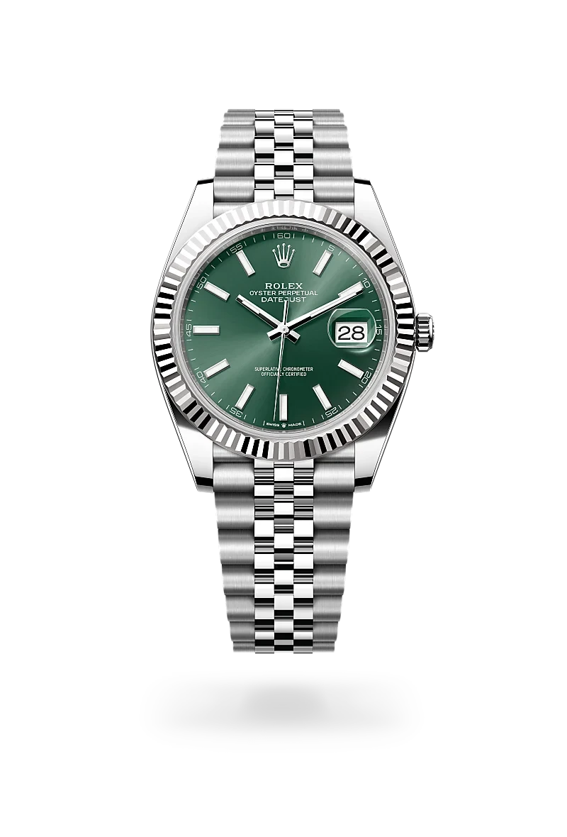 rolex datejust in white rolesor - combination of oystersteel and white gold, M126334-0028 - henne jewelers