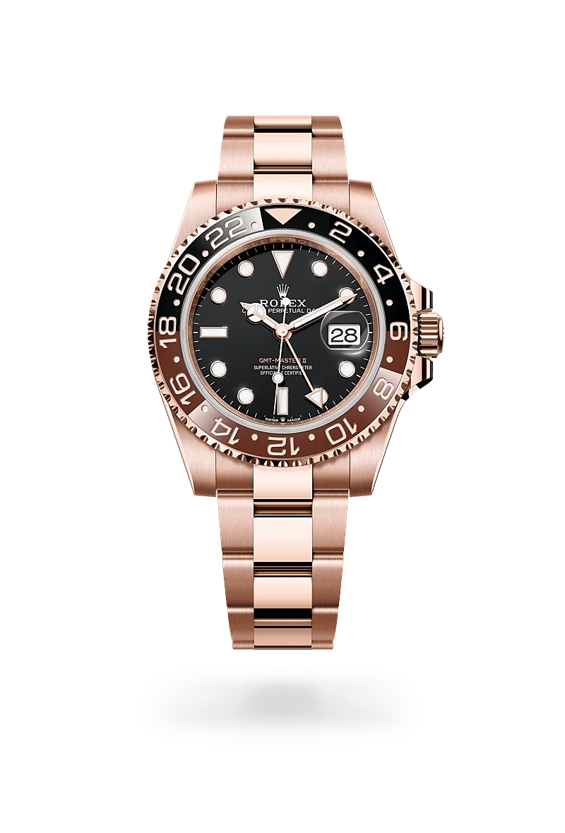 rolex gmt-master ii in 18 ct everose gold, M126715CHNR-0001 - henne jewelers