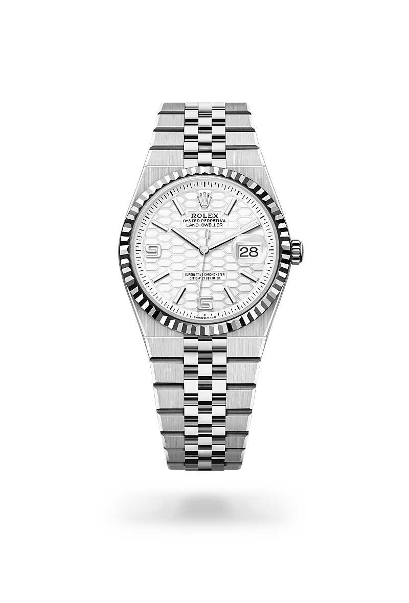 rolex Land-Dweller in White Rolesor - combination of Oystersteel and white gold, M127234-0001 - Henne Jewelers