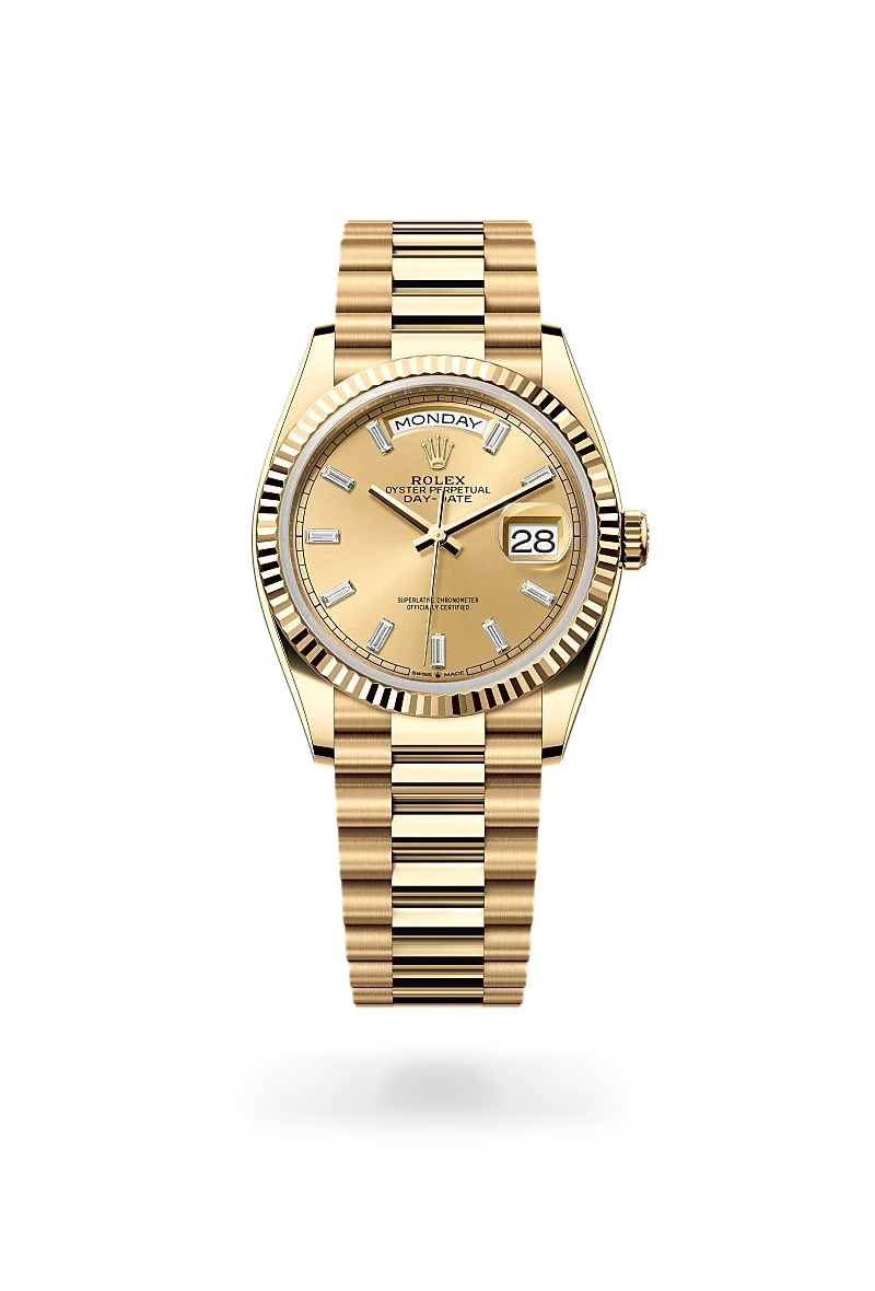 rolex day-date in 18 ct yellow gold, M128238-0132 - henne jewelers