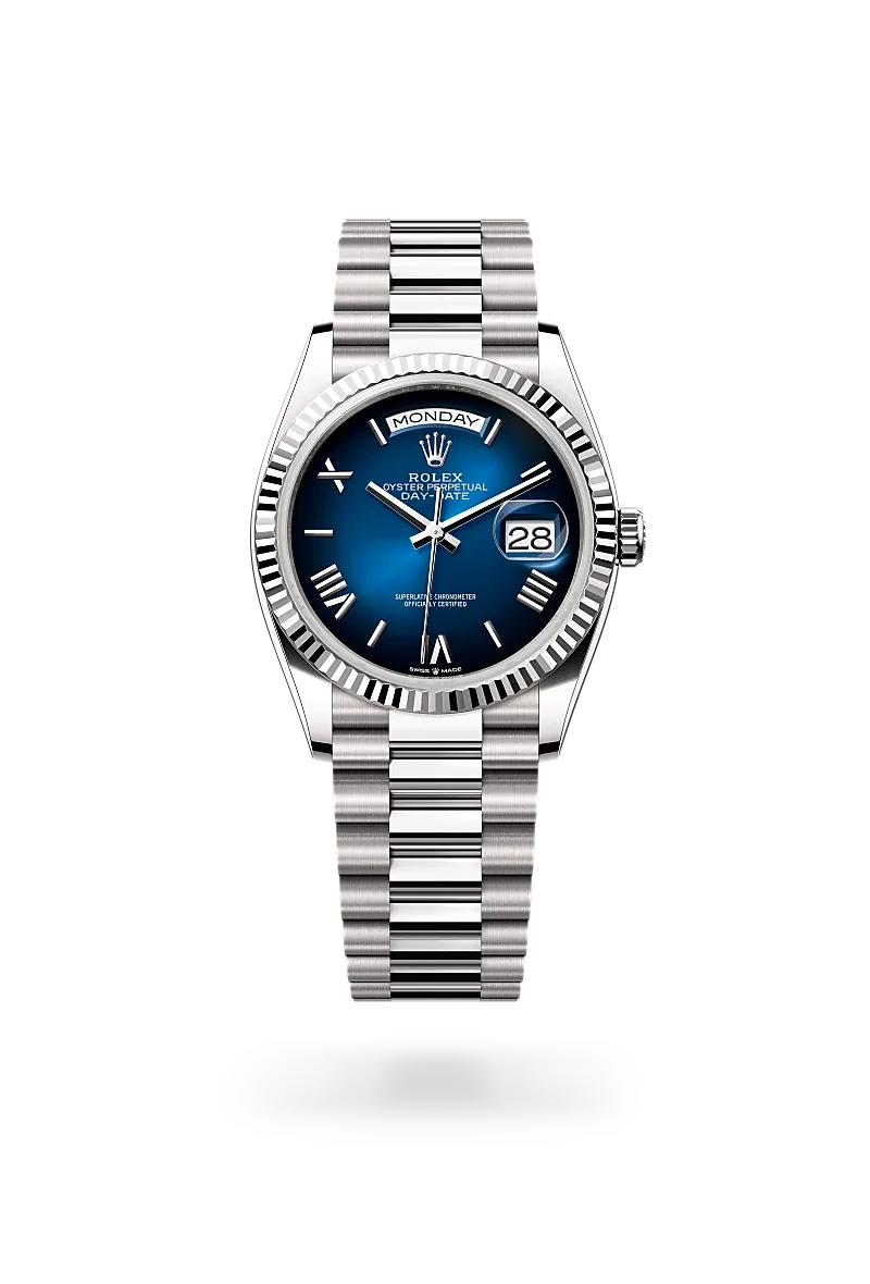rolex day-date in 18 ct white gold, M128239-0063 - henne jewelers