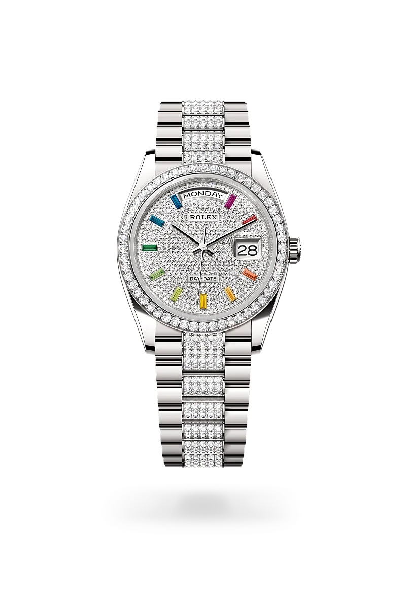rolex day-date in 18 ct white gold, M128349RBR-0012 - henne jewelers