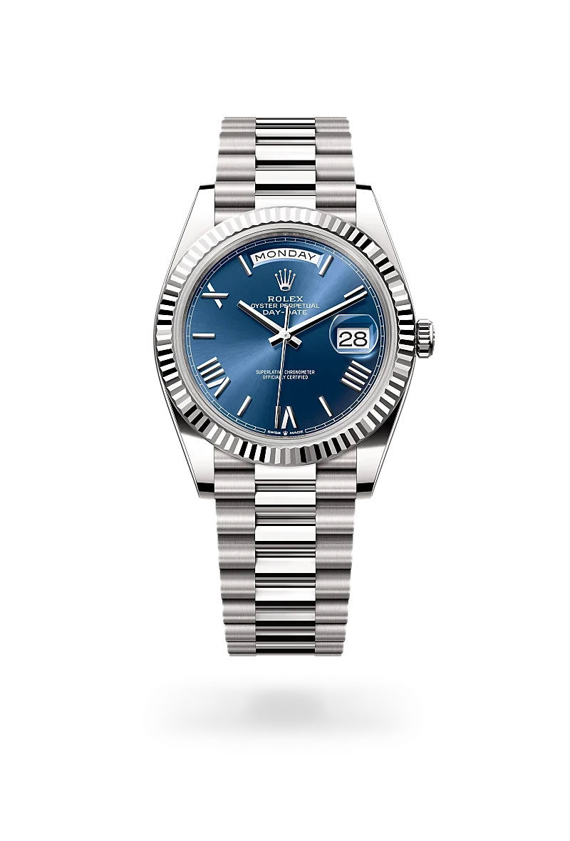 rolex day-date in 18 ct white gold, M228239-0007 - henne jewelers