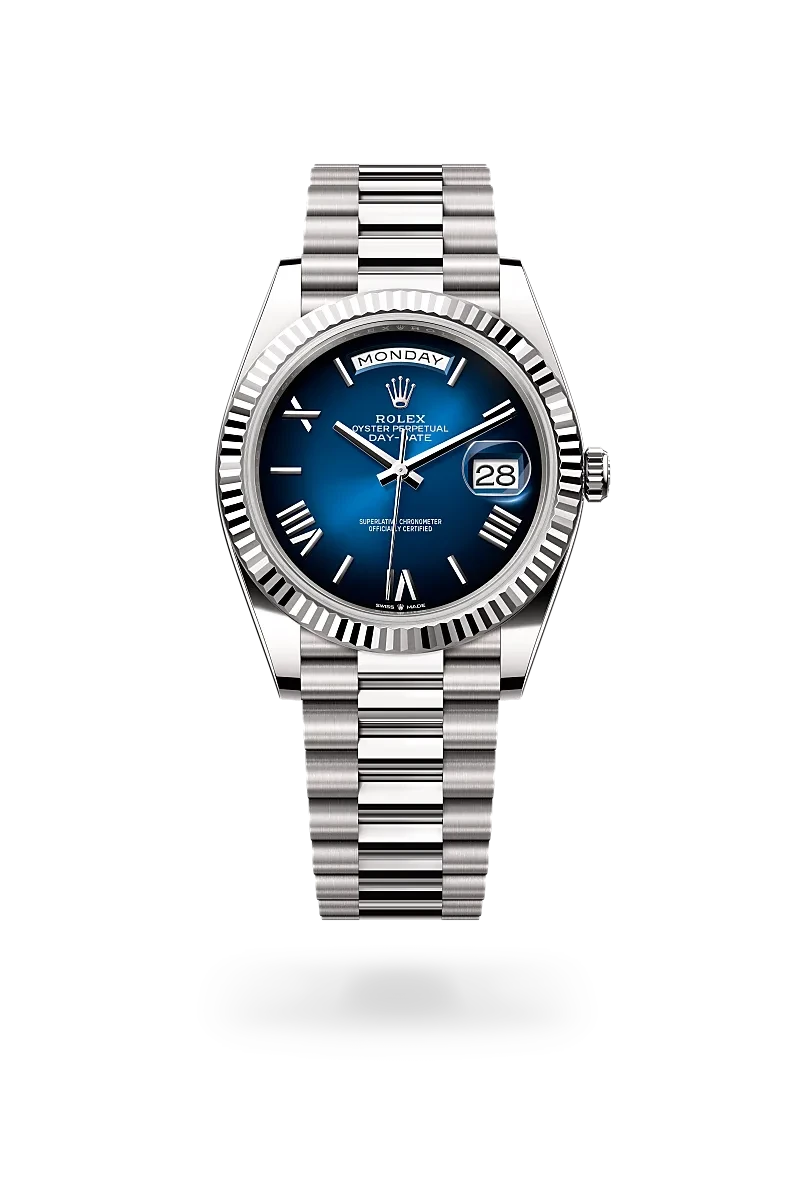 rolex day-date in 18 ct white gold, M228239-0076 - henne jewelers