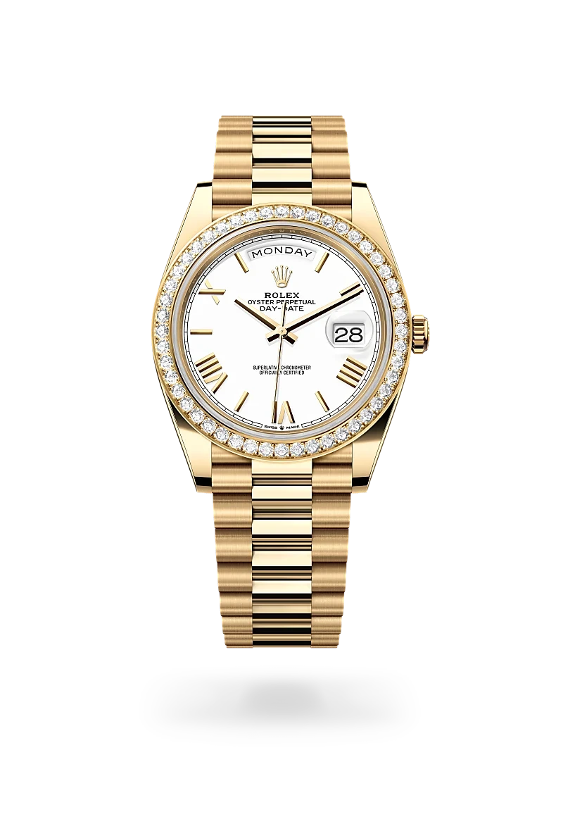 rolex day-date in 18 ct yellow gold, M228348RBR-0034 - henne jewelers