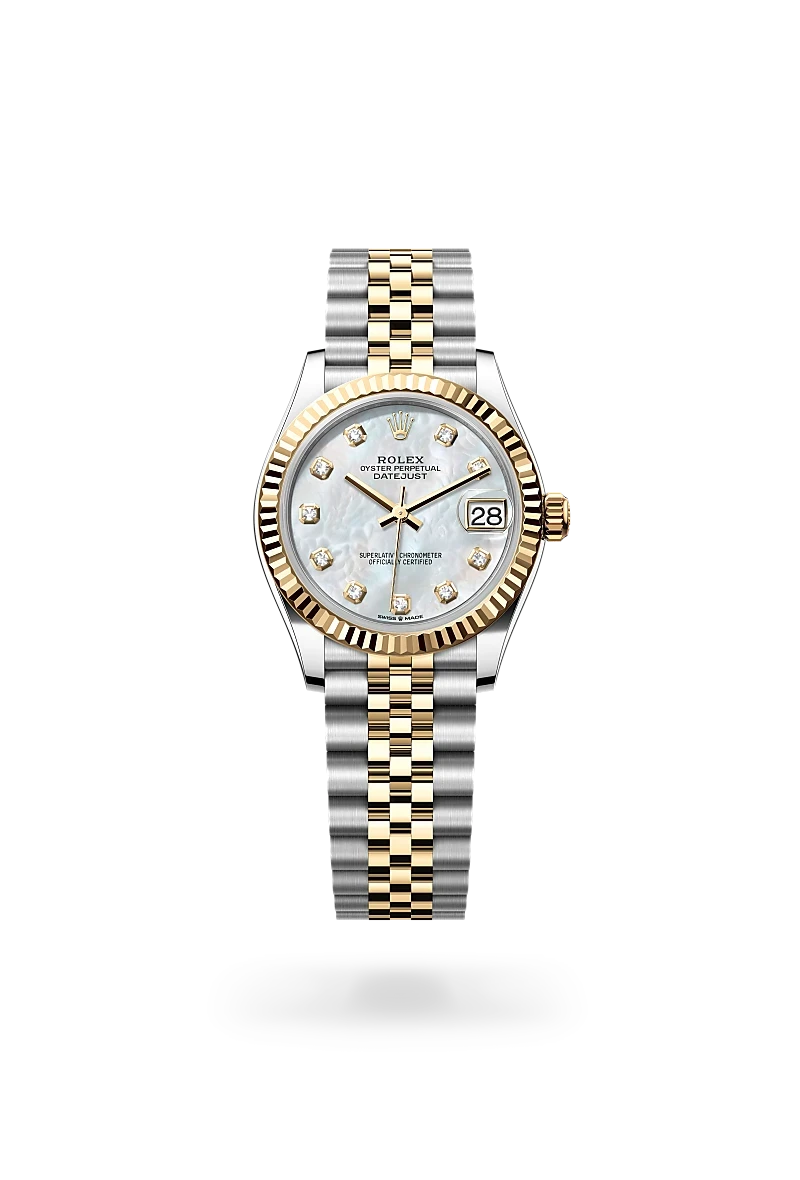 rolex datejust in yellow rolesor - combination of oystersteel and yellow gold, M278273-0028 - henne jewelers