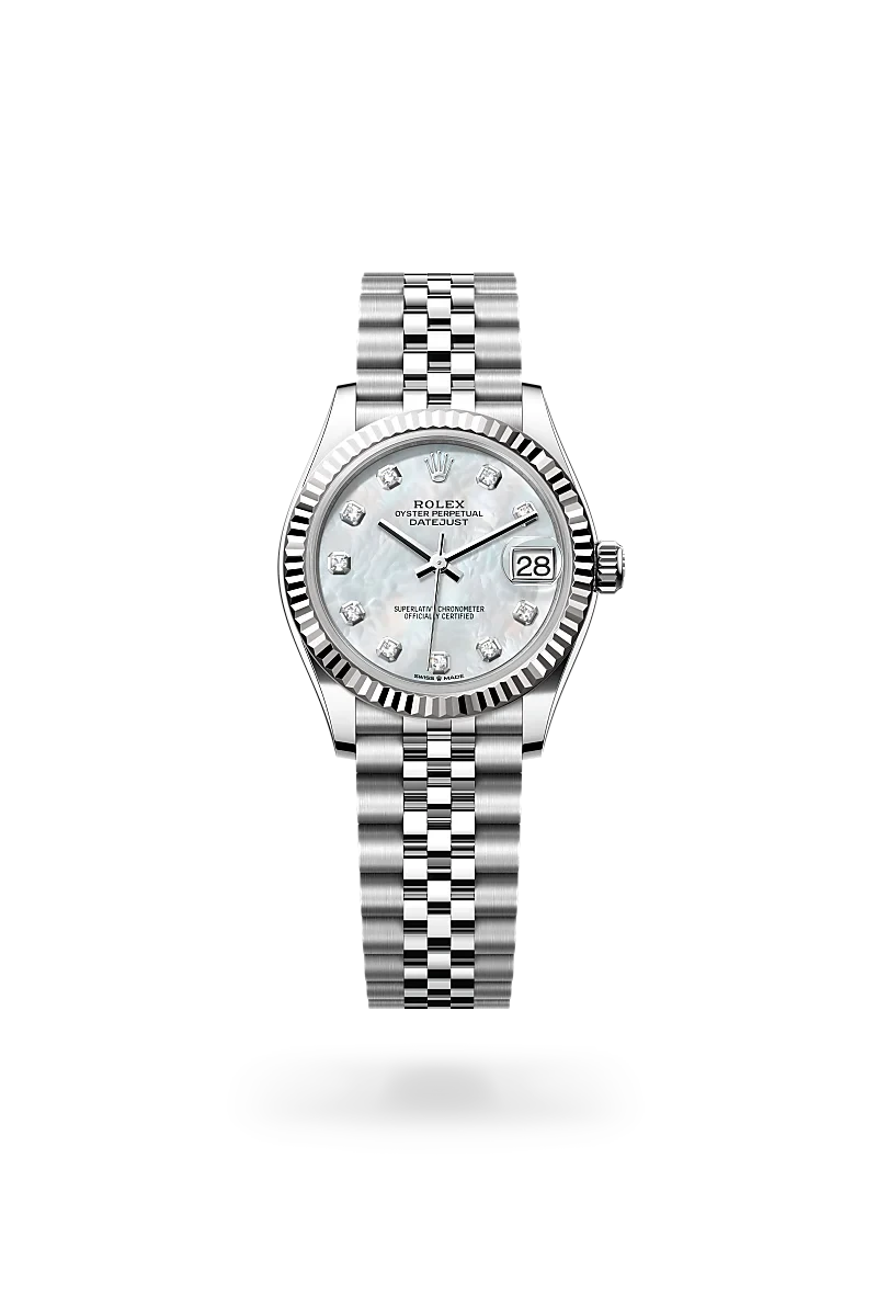 rolex datejust in white rolesor - combination of oystersteel and white gold, M278274-0006 - henne jewelers