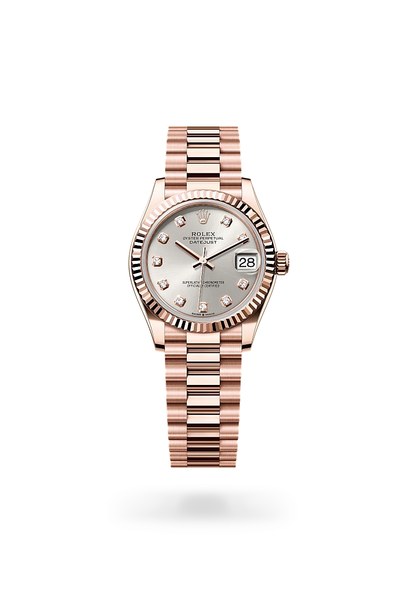 rolex datejust in 18 ct everose gold, M278275-0039 - henne jewelers