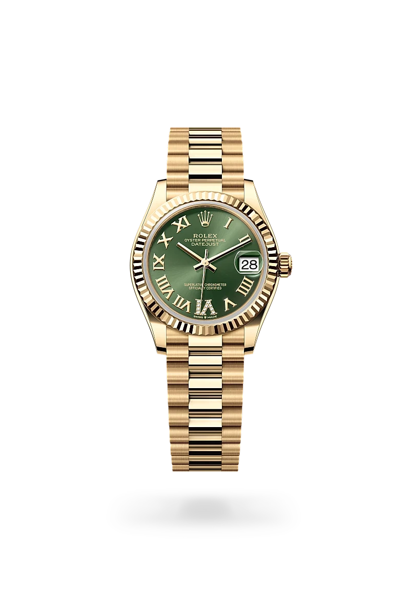 rolex datejust in 18 ct yellow gold, M278278-0030 - henne jewelers