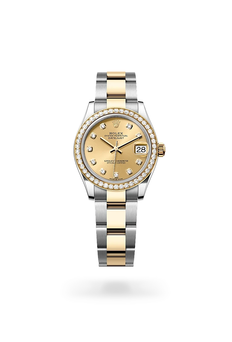 rolex datejust in yellow rolesor - combination of oystersteel and yellow gold, M278383RBR-0025 - henne jewelers
