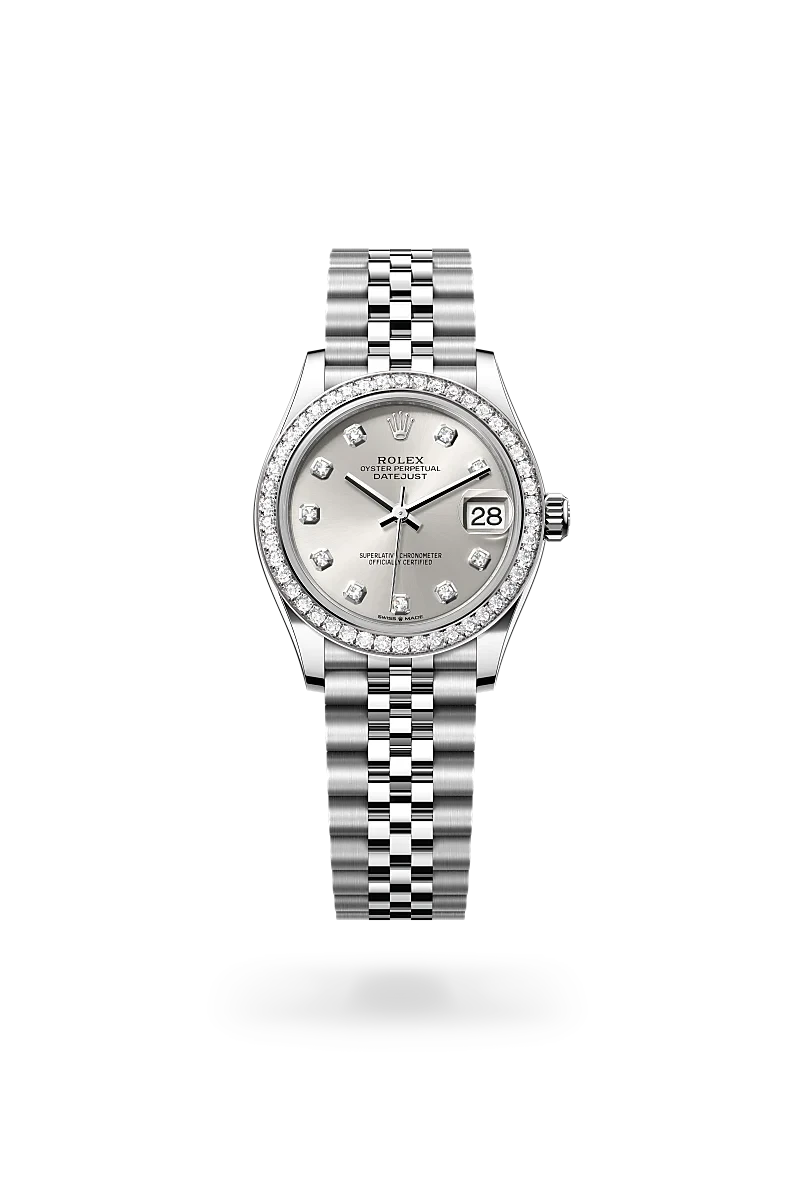 rolex datejust in white rolesor - combination of oystersteel and white gold, M278384RBR-0034 - henne jewelers