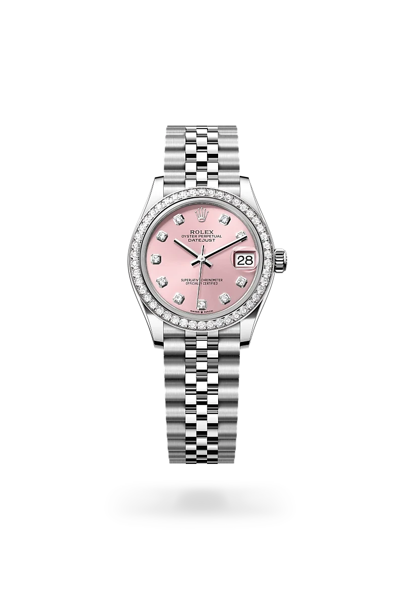 rolex datejust in white rolesor - combination of oystersteel and white gold, M278384RBR-0036 - henne jewelers