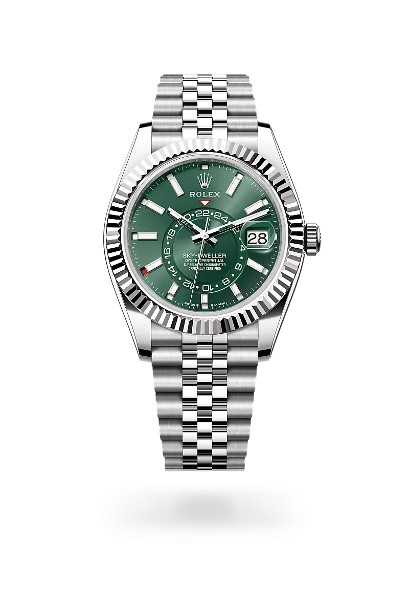 rolex sky-dweller in white rolesor - combination of oystersteel and white gold, M336934-0002 - henne jewelers