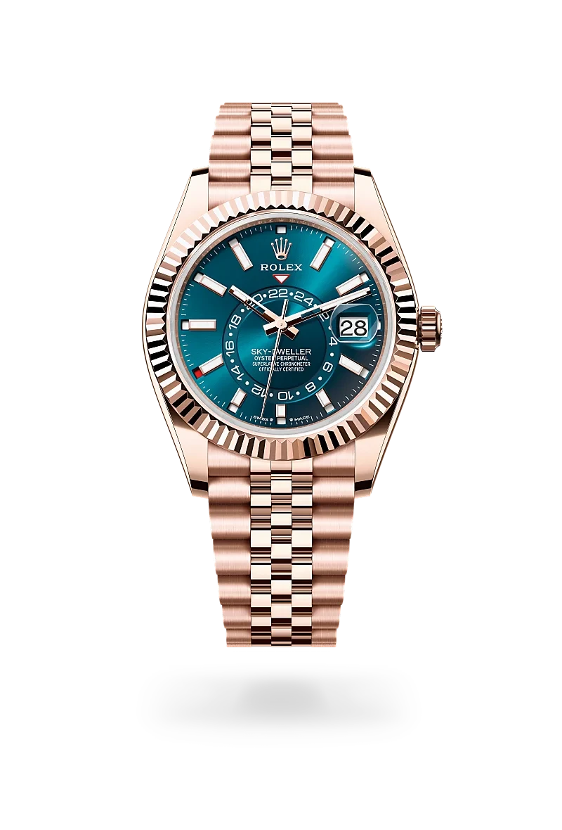 rolex sky-dweller in 18 ct everose gold, M336935-0005 - henne jewelers