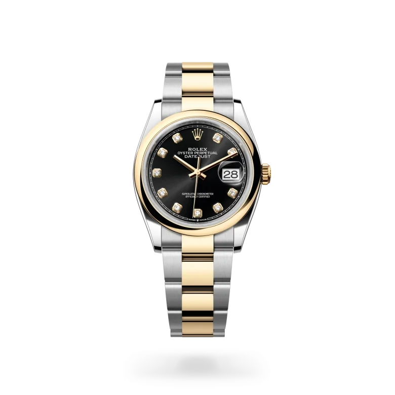 rolex datejust in yellow rolesor - combination of oystersteel and yellow gold, M126203-0022 - henne jewelers