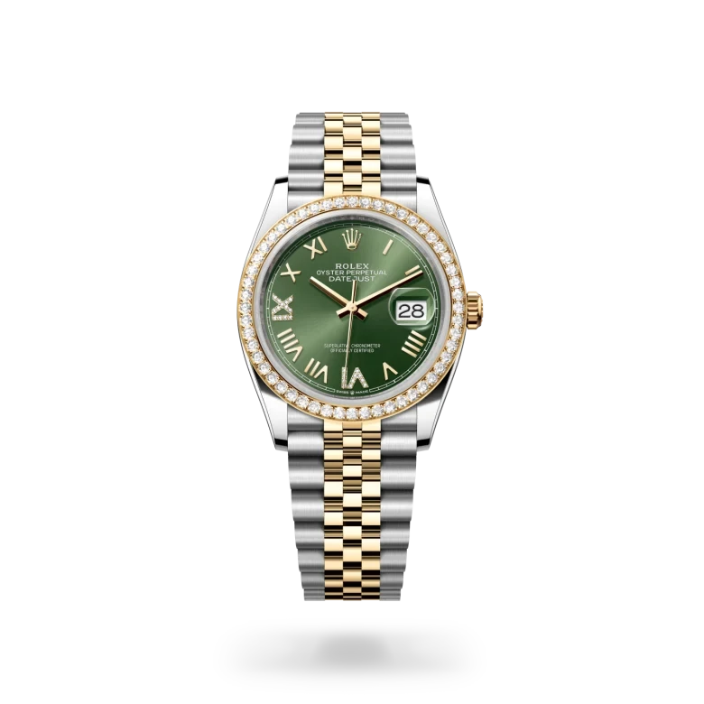 rolex datejust in yellow rolesor - combination of oystersteel and yellow gold, M126283RBR-0035 - henne jewelers