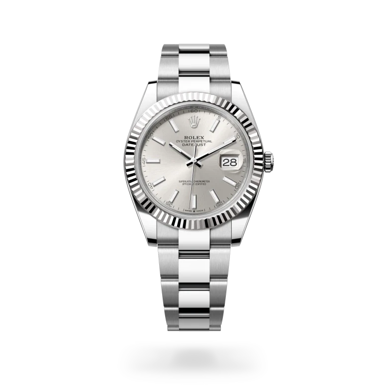 rolex datejust in white rolesor - combination of oystersteel and white gold, M126334-0003 - henne jewelers
