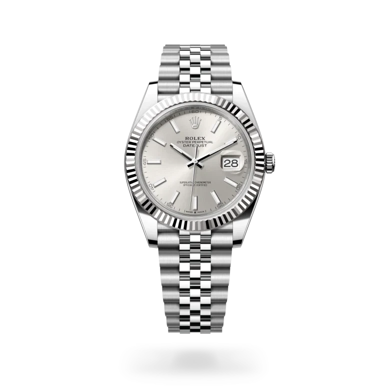 rolex datejust in white rolesor - combination of oystersteel and white gold, M126334-0004 - henne jewelers