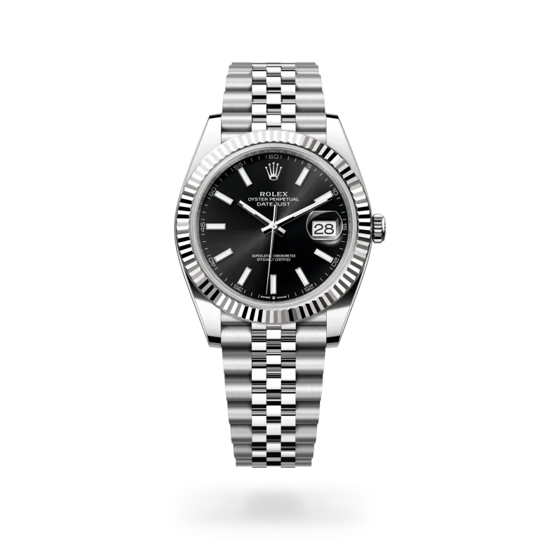 rolex datejust in white rolesor - combination of oystersteel and white gold, M126334-0018 - henne jewelers
