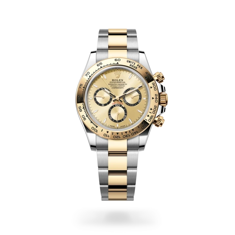 rolex cosmograph daytona in yellow rolesor - combination of oystersteel and yellow gold, M126503-0004 - henne jewelers