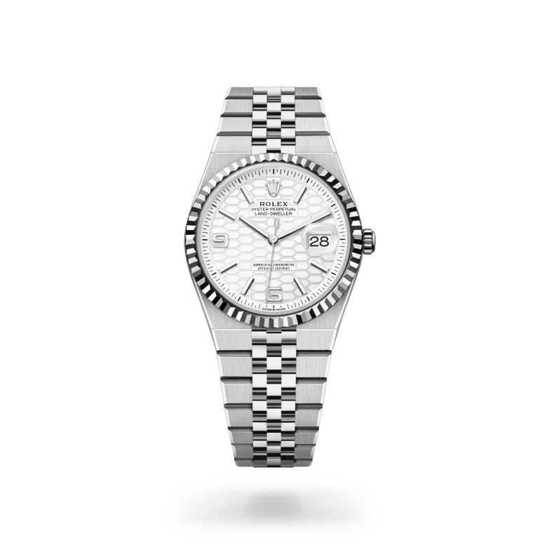 rolex Land-Dweller in White Rolesor - combination of Oystersteel and white gold, M127234-0001 - Henne Jewelers